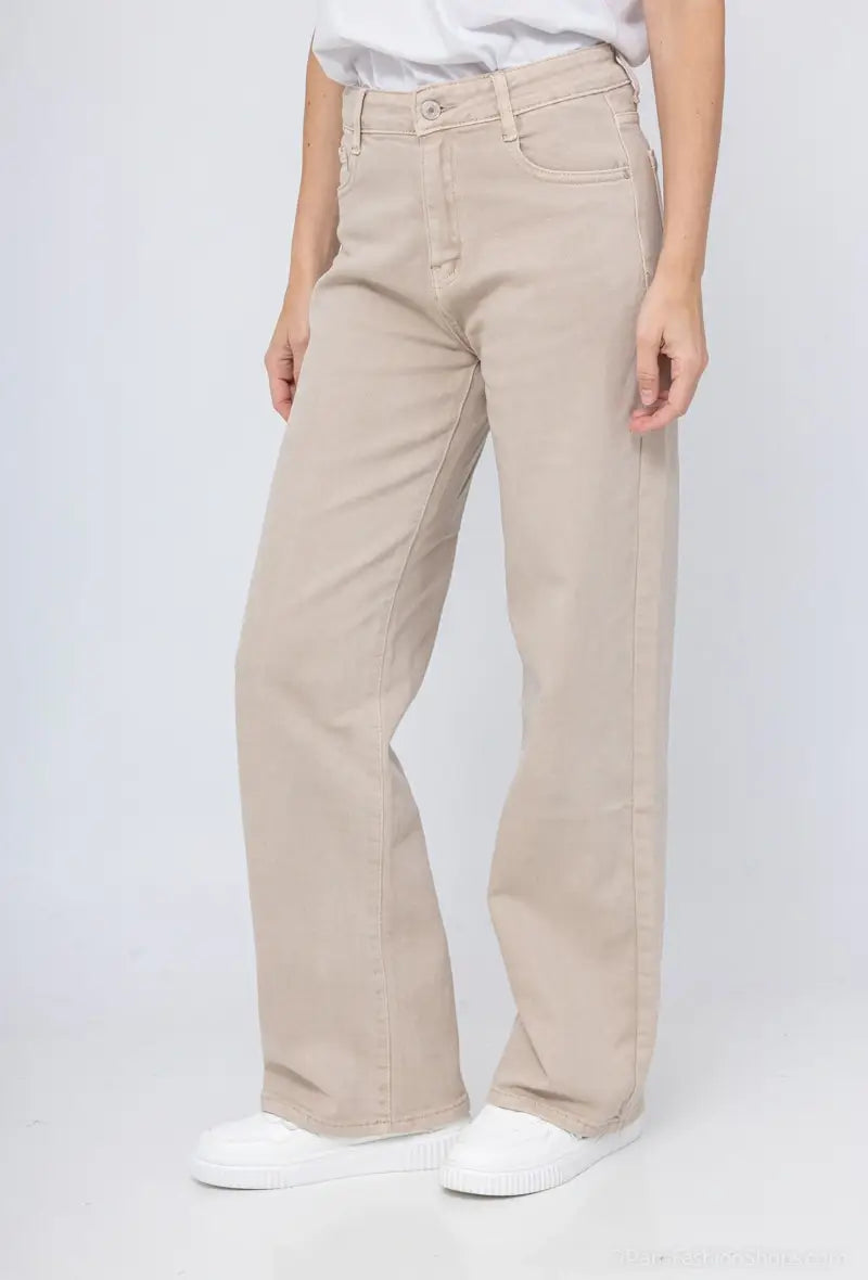 Vivid - Basic wide-leg jeans color: Light khaki / S