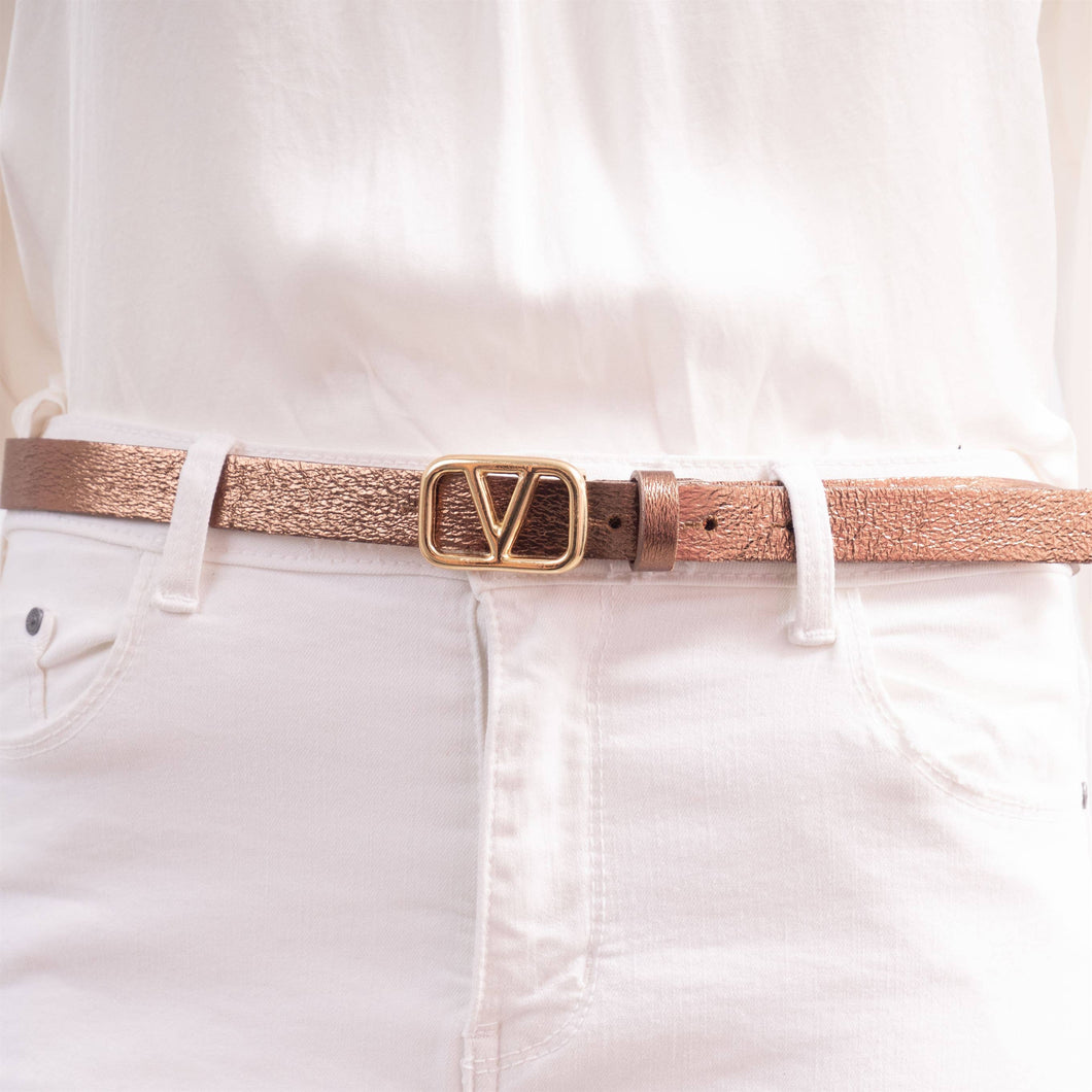 Cecile Wang - Iridescent leather belt with gold buckle BK0092: Bronze