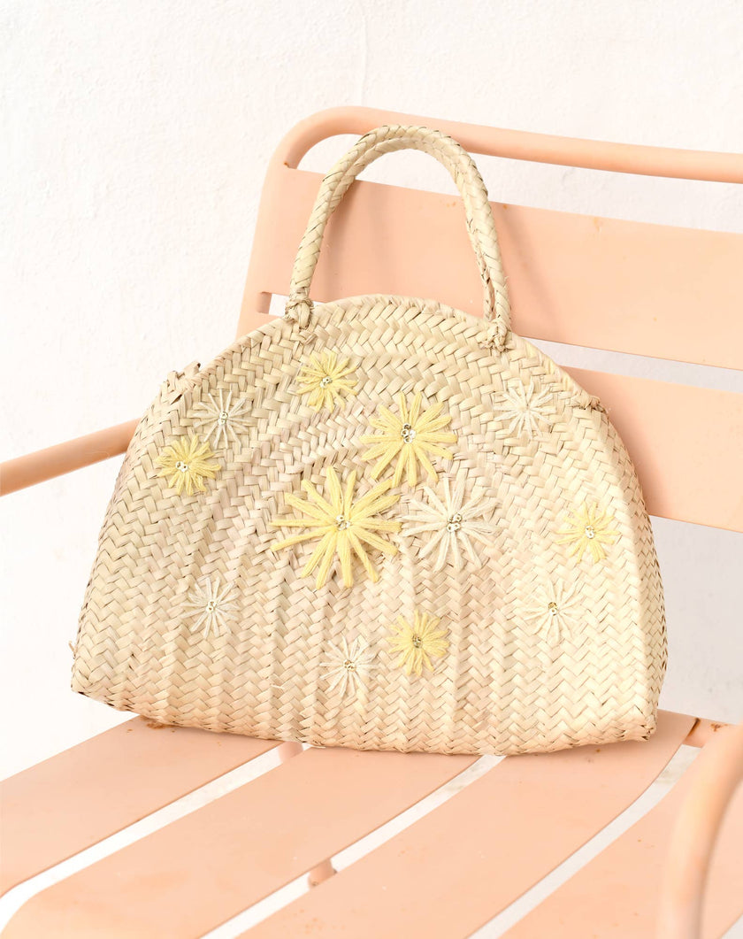 Maradji - LUANA LEMON DAISY EMBROIDERED WICKER BASKET