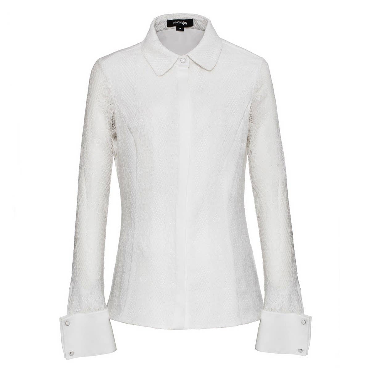 Smart and Joy - Long sleeve fitted lace blouse: White / EN 42