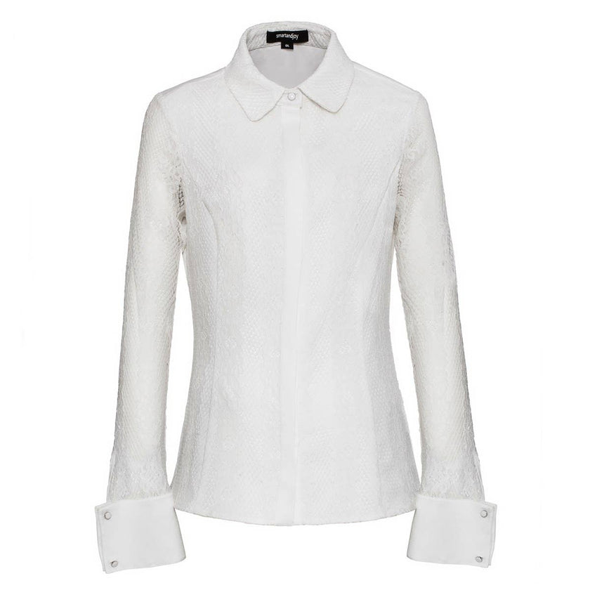 Smart and Joy - Long sleeve fitted lace blouse: White / FR 44