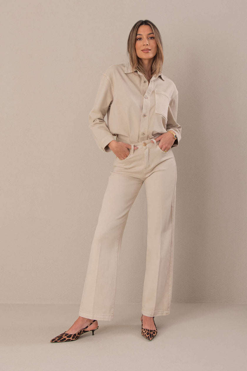 FERRACHE - Straight jeans with a cotton blend: Beige