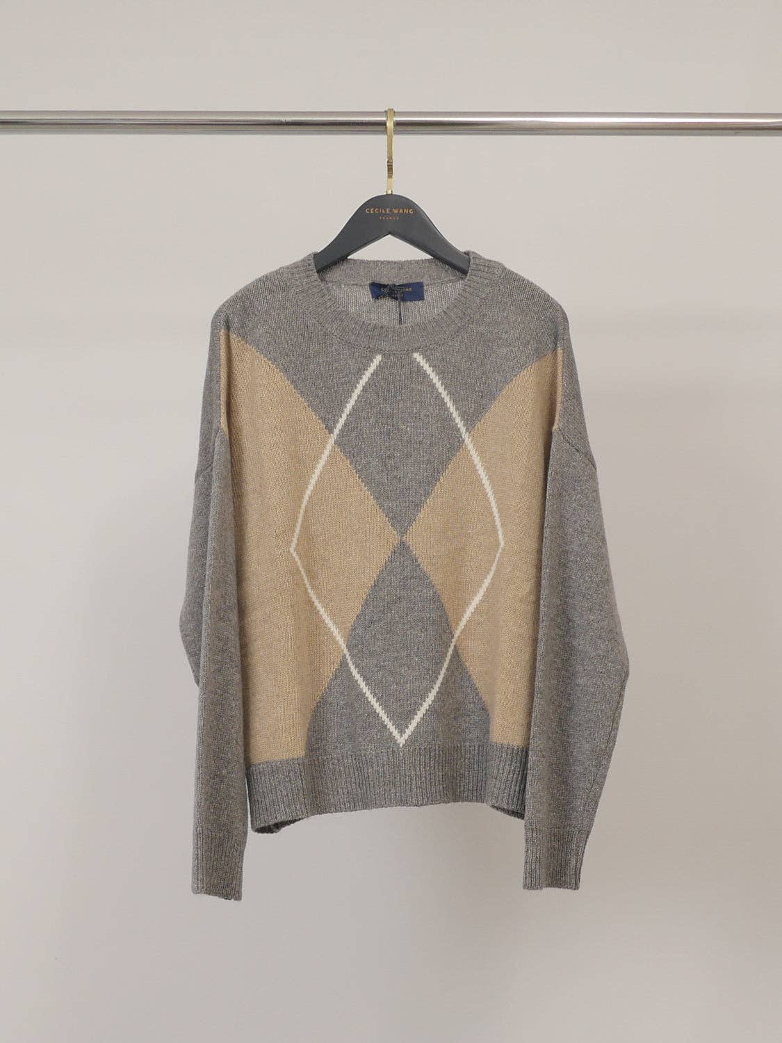 Cécile Wang - Diamond-pattern wool-cashmere sweater HYC6665: Off-white
