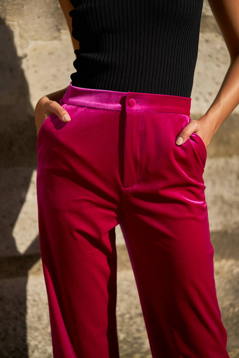 Attentif Paris - Straight cut velvet pants: Dark brown / Sx1 Mx1 Lx1 XLx1