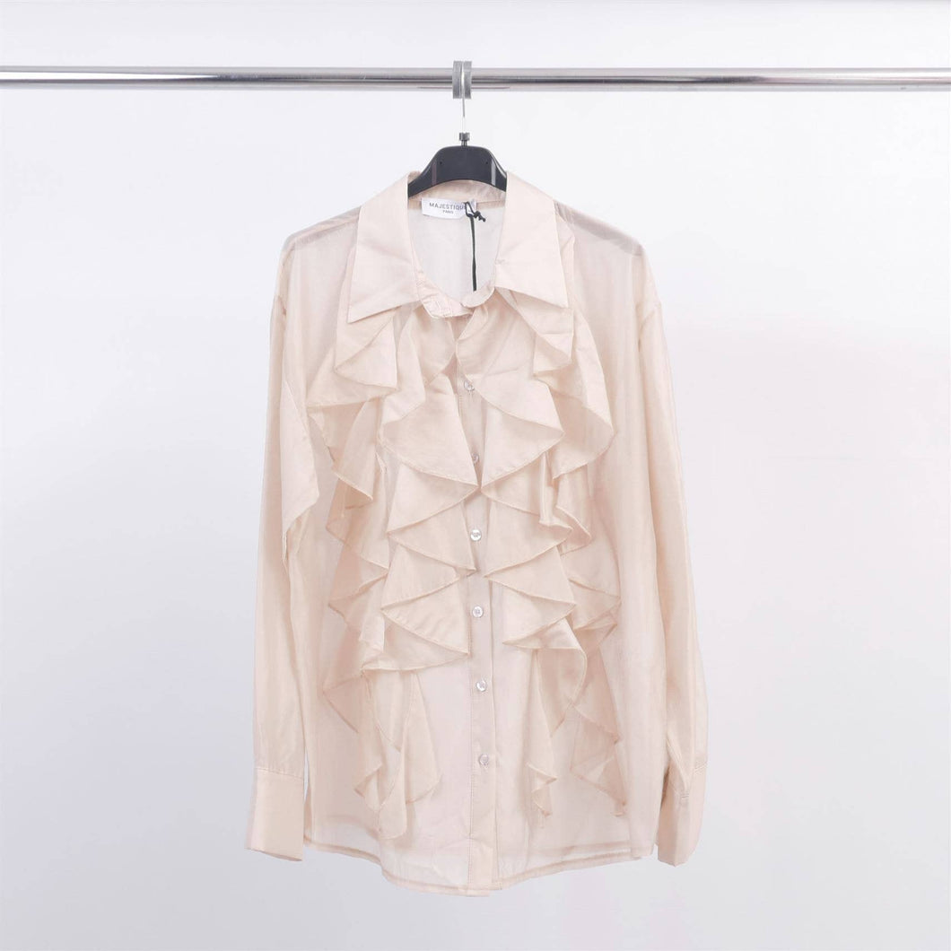 Cecile Wang - Ruffled blouse: Taupe