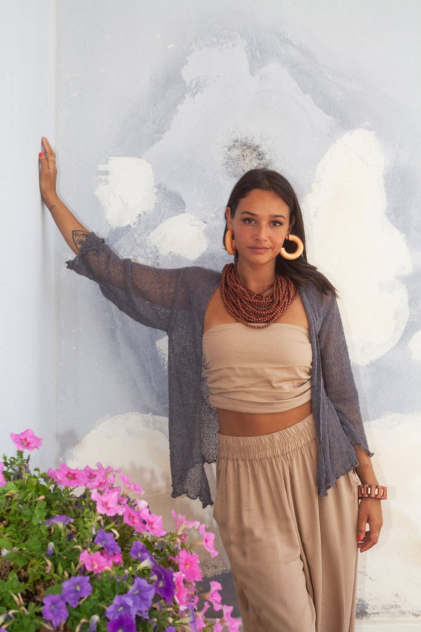 Bijondo - Amelia rayon short mesh cardigan: Greening / One size