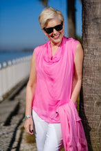 Afbeelding in Gallery-weergave laden, TINA Stephens Italy/Tees By Tina - Sarita Silk Drape Neck Top (BT212): 672 Fuchsia
