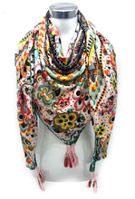 Afbeelding in Gallery-weergave laden, LINETA - Large square tassel scarf 46735-26: Blue
