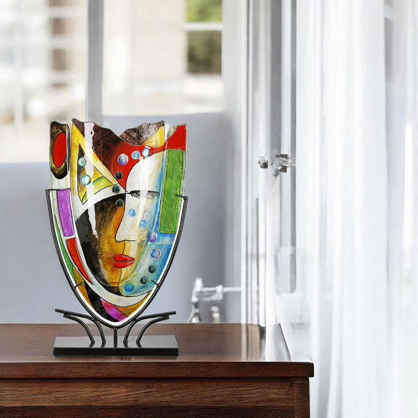 Gilde Handwerk Macrander GmbH & Co. KG - Veronique face vase, h.49 cm: Interior walls are hand painted/not waterproof / Multicoloured / Jar