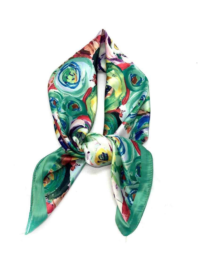 LINETA - Small square scarf with painting pattern: Pink