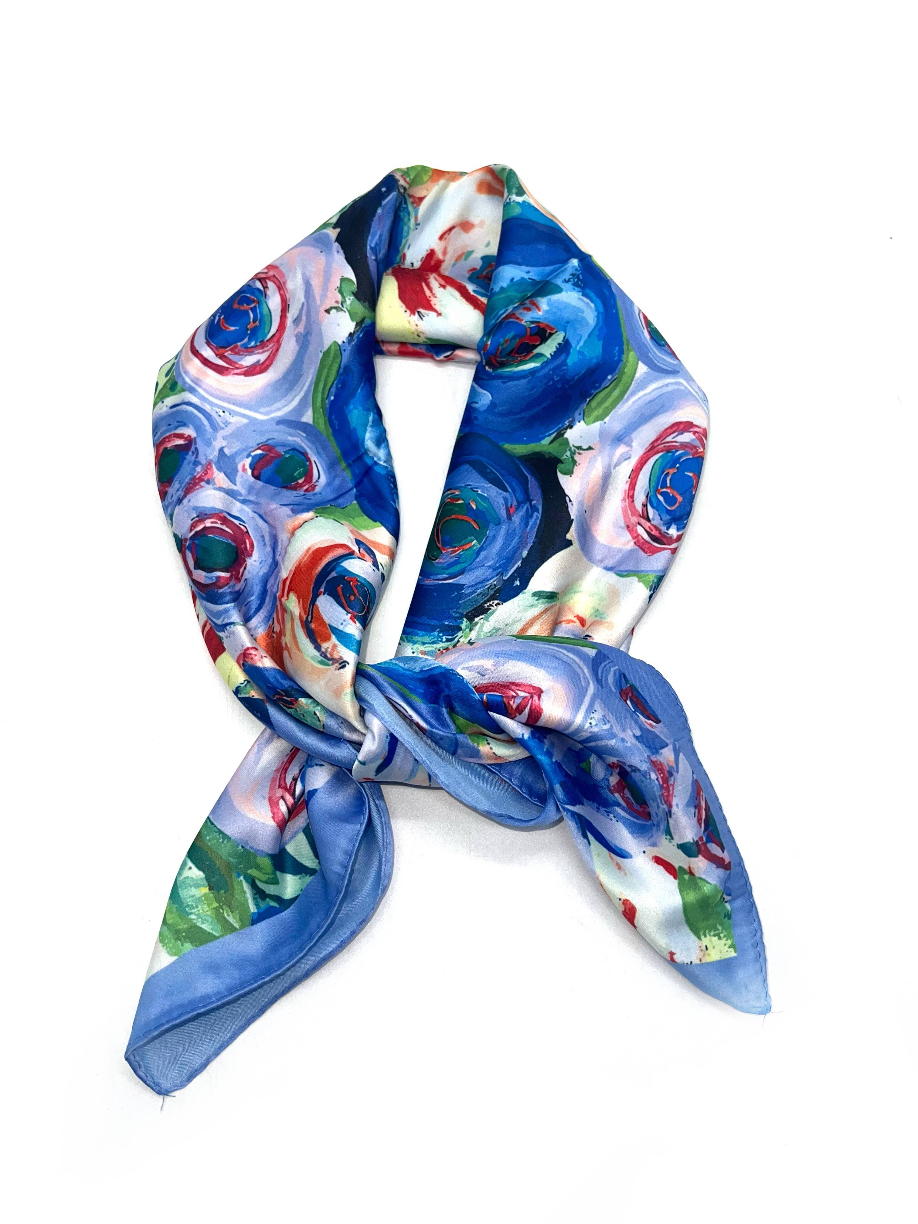 LINETA - Small square scarf with painting pattern: Pink