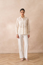 Afbeelding in Gallery-weergave laden, Attentif Paris - Solid Embroidered Cotton Shirt: Beige / Sx1 Mx1 Lx1
