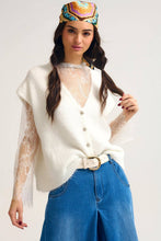 Afbeelding in Gallery-weergave laden, Q2—All Orders:Free Duties for the US,UK,and Canada - Soft Knit Sleeveless Cardigan Vest with Lace Trim: CREAM / ONE
