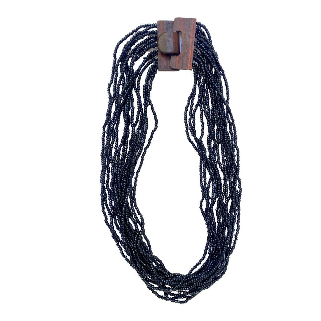 Bijondo - Glass and Wood Bead Necklace with Clasp, costume jewelry: Beige