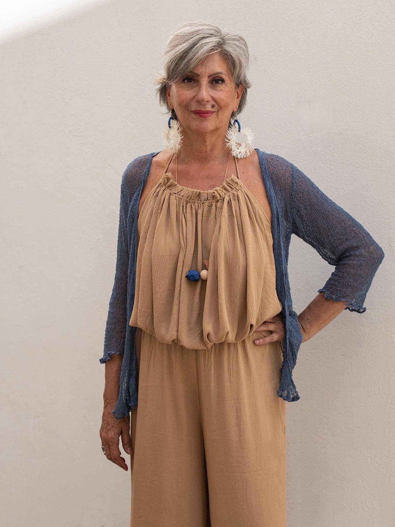 Bijondo - Amelia rayon short mesh cardigan: Greening / One size