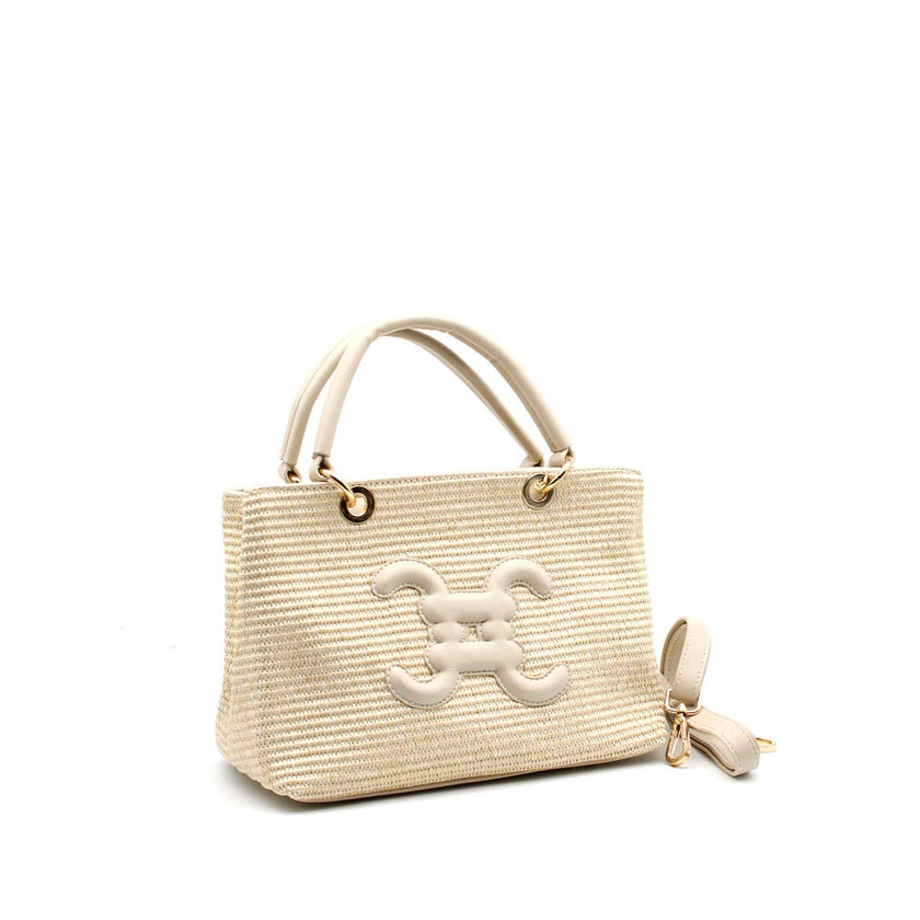 Vimoda - Straw-effect tote bag with logo and rigid handles: Sky