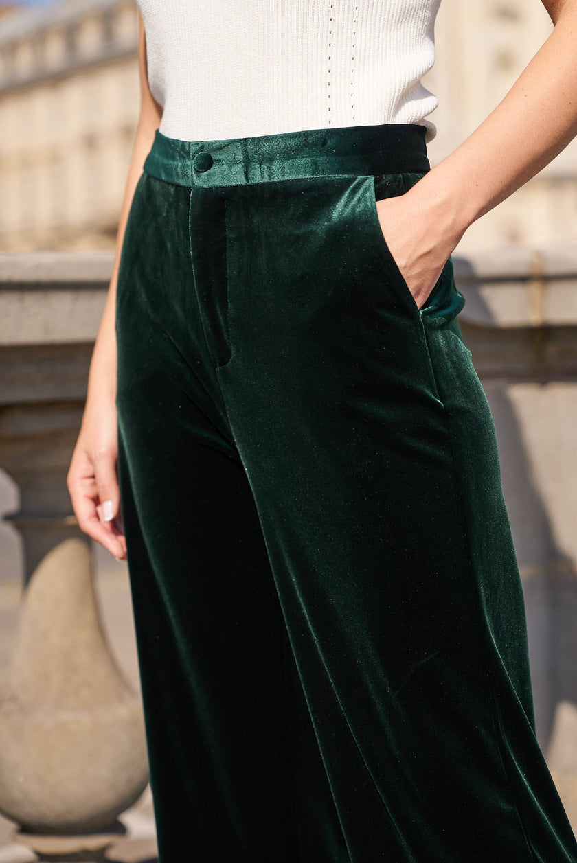 Plus Size Straight Cut Velvet Trousers: Navy Blue