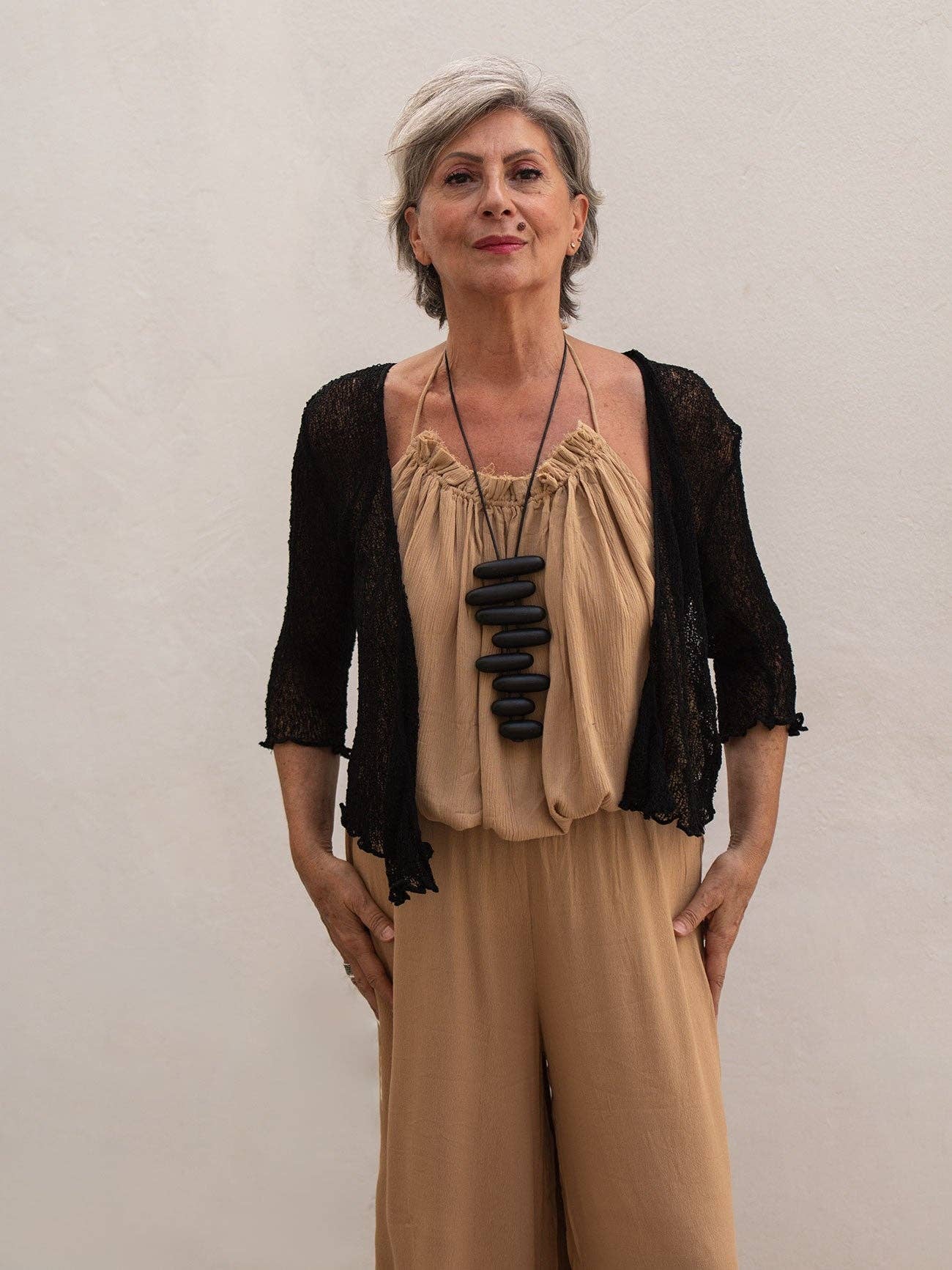 Bijondo - Amelia rayon short mesh cardigan: Greening / One size