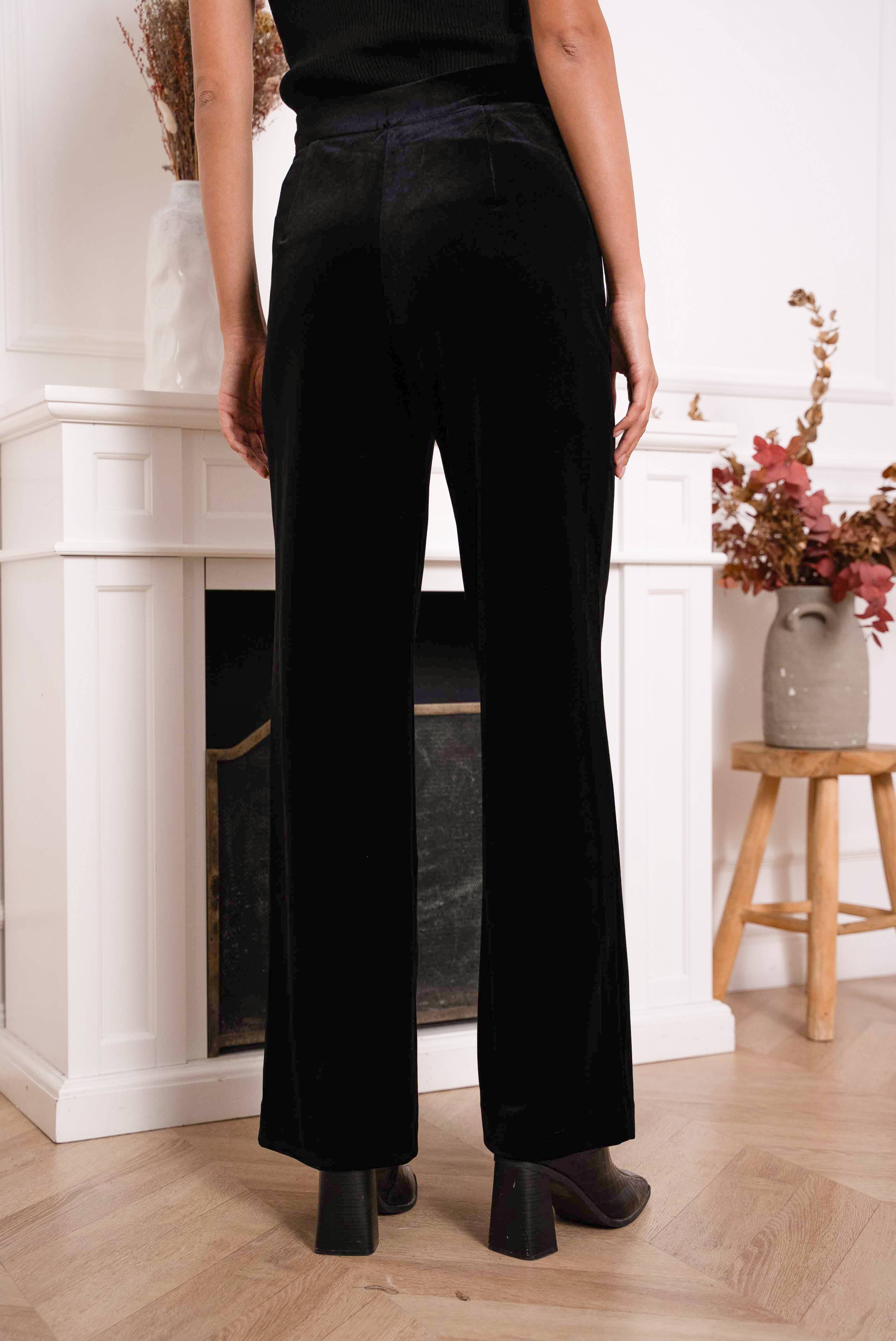 Plus Size Straight Cut Velvet Trousers: Navy Blue