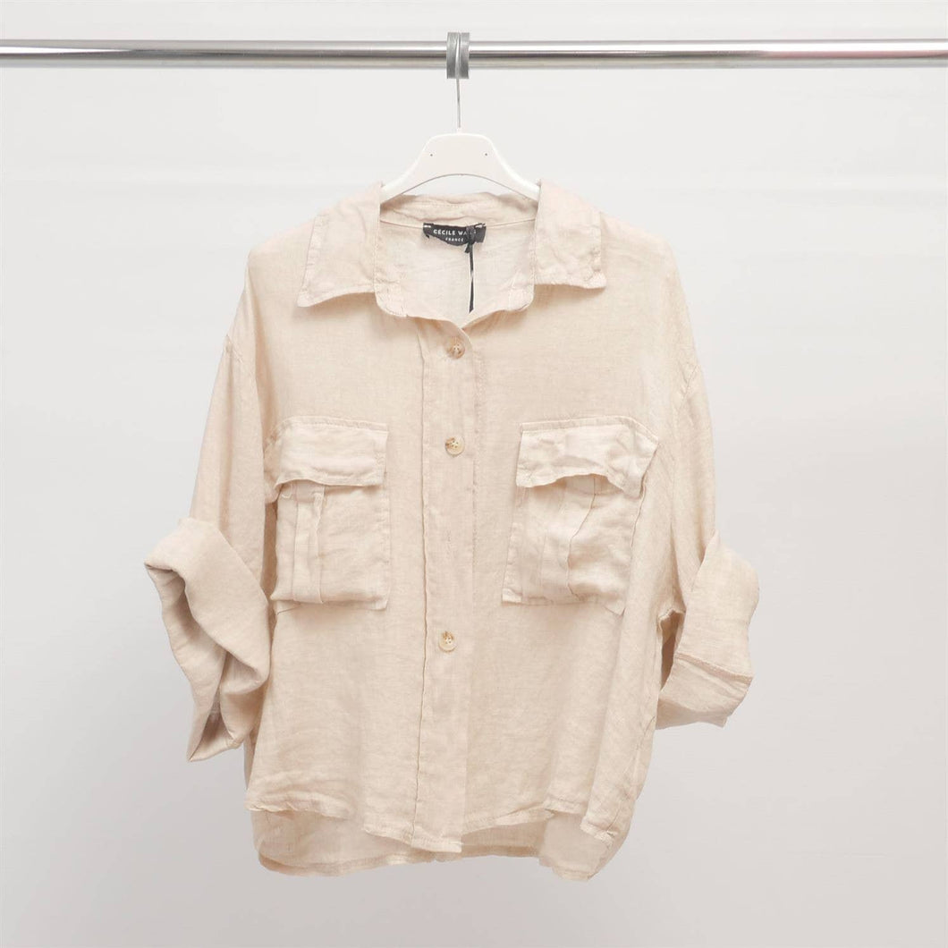 Cecile Wang - Short linen shirt with front pockets