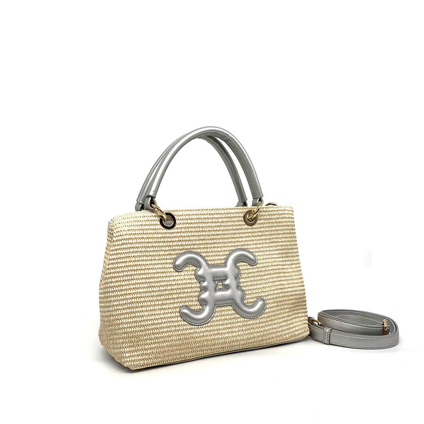 Vimoda - Straw-effect tote bag with logo and rigid handles: Sky