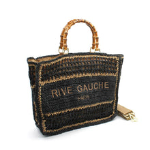 Afbeelding in Gallery-weergave laden, Vimoda - CROCHET Woven tote bag RIVE GAUCHE with bamboo handles: Black/taupe
