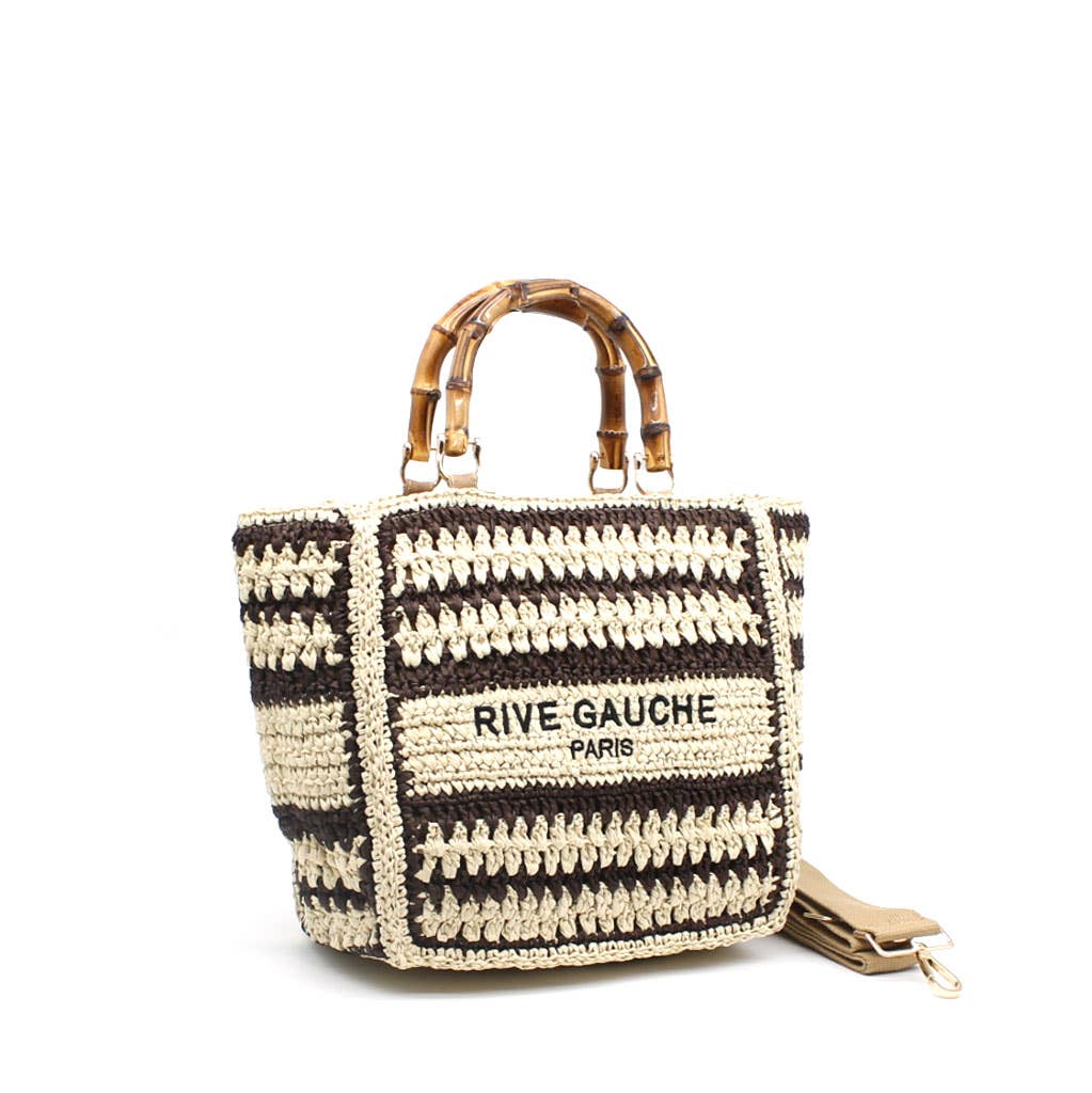 Vimoda - Woven paper tote bag with Rive Gauche handles: Taupe-Jean