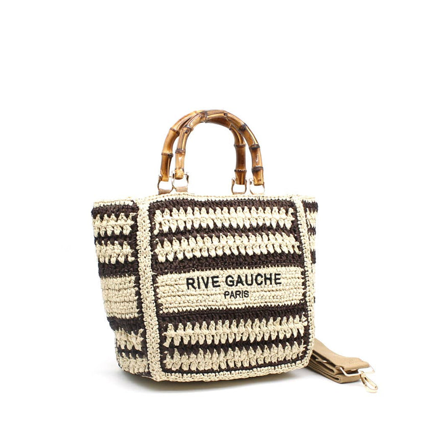 Vimoda - Woven paper tote bag with Rive Gauche handles: Mole-Fuchsia