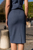 Attentif Paris - [Aura] High-waisted knee-length pencil skirt: Denim blue / Sx1 Mx1 Lx1 XLx1