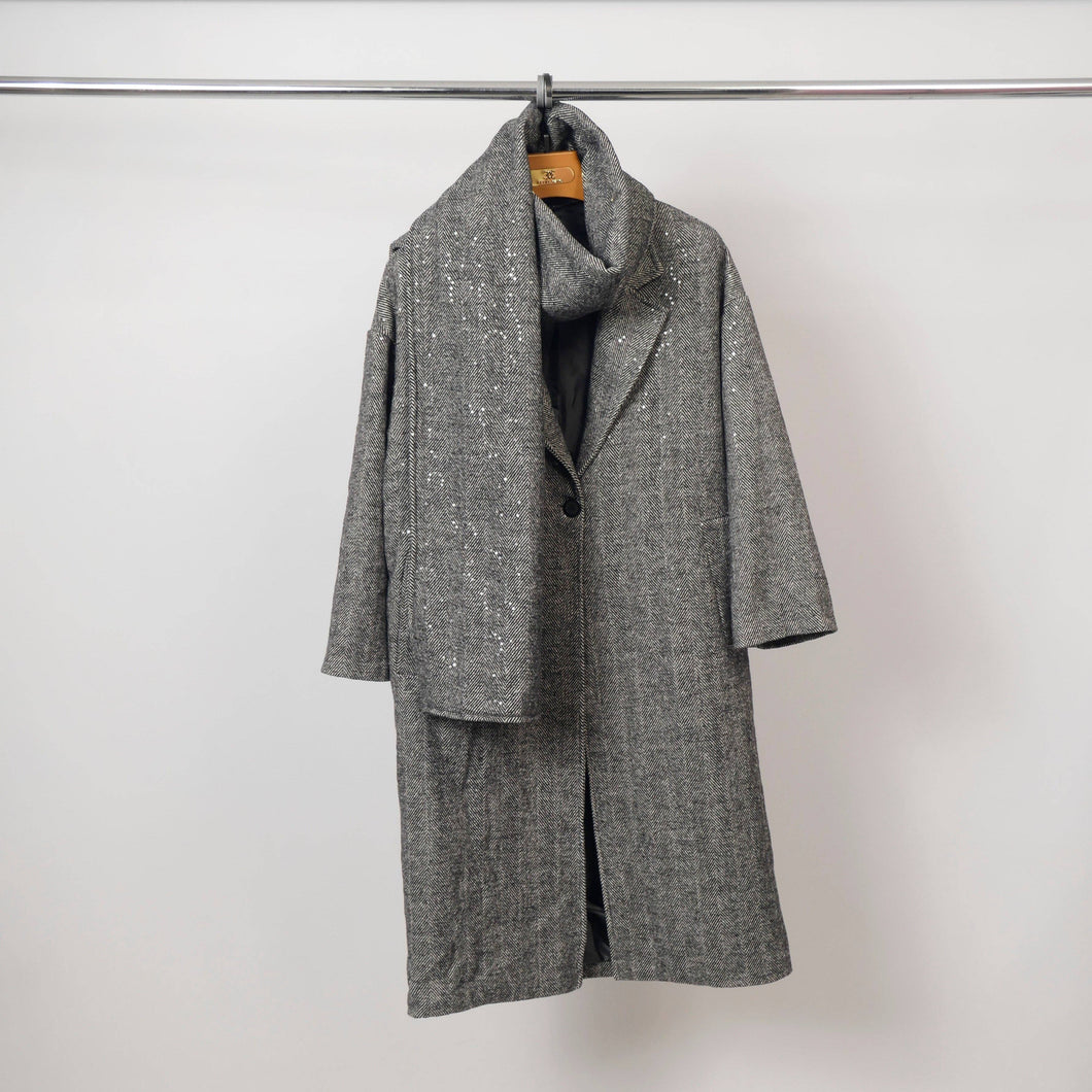 Cecile Wang - Sequin coat with integrated scarf in gray TDM93625: Grey
