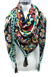 LINETA - Large square tassel scarf 46735-26: Blue