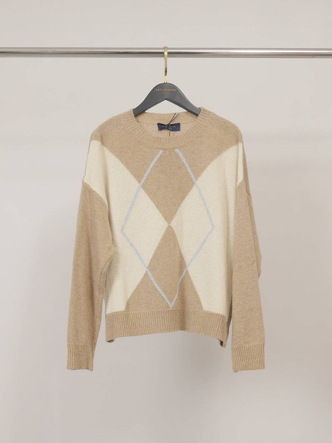 Cécile Wang - Diamond-pattern wool-cashmere sweater HYC6665: Taupe
