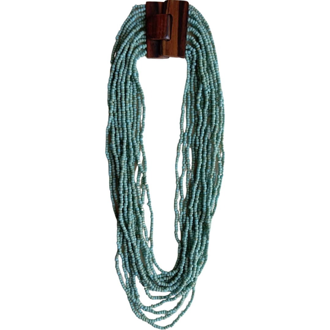 Bijondo - Glass and Wood Bead Necklace with Clasp, costume jewelry: Beige