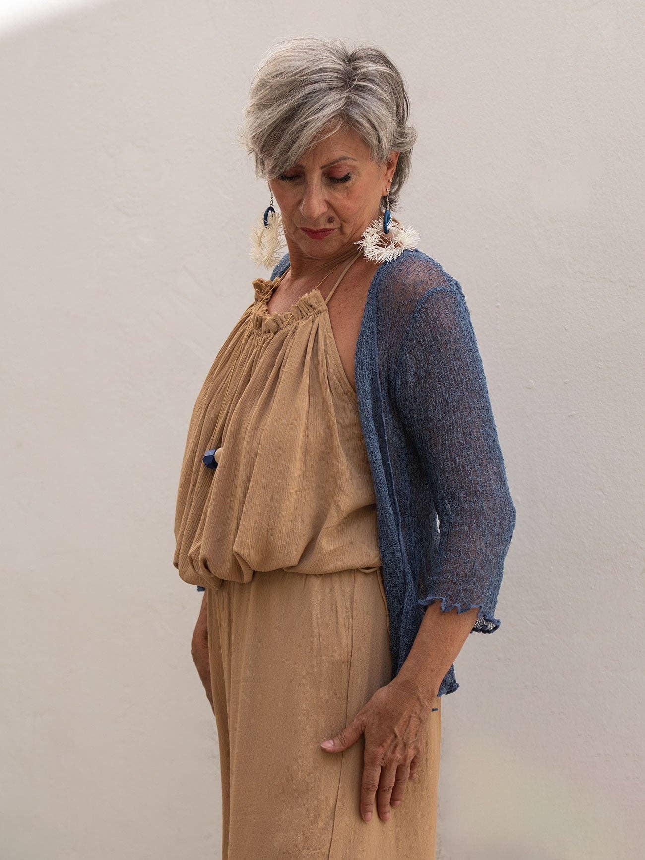 Bijondo - Amelia rayon short mesh cardigan: Orange / One size