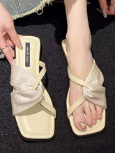 Afbeelding in Gallery-weergave laden, UZ Wholesale Store - Pleated Split-Joint Square-Toe Sandals Slippers: GOLD / 37
