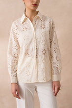 Afbeelding in Gallery-weergave laden, Attentif Paris - Solid Embroidered Cotton Shirt: Beige / Sx1 Mx1 Lx1

