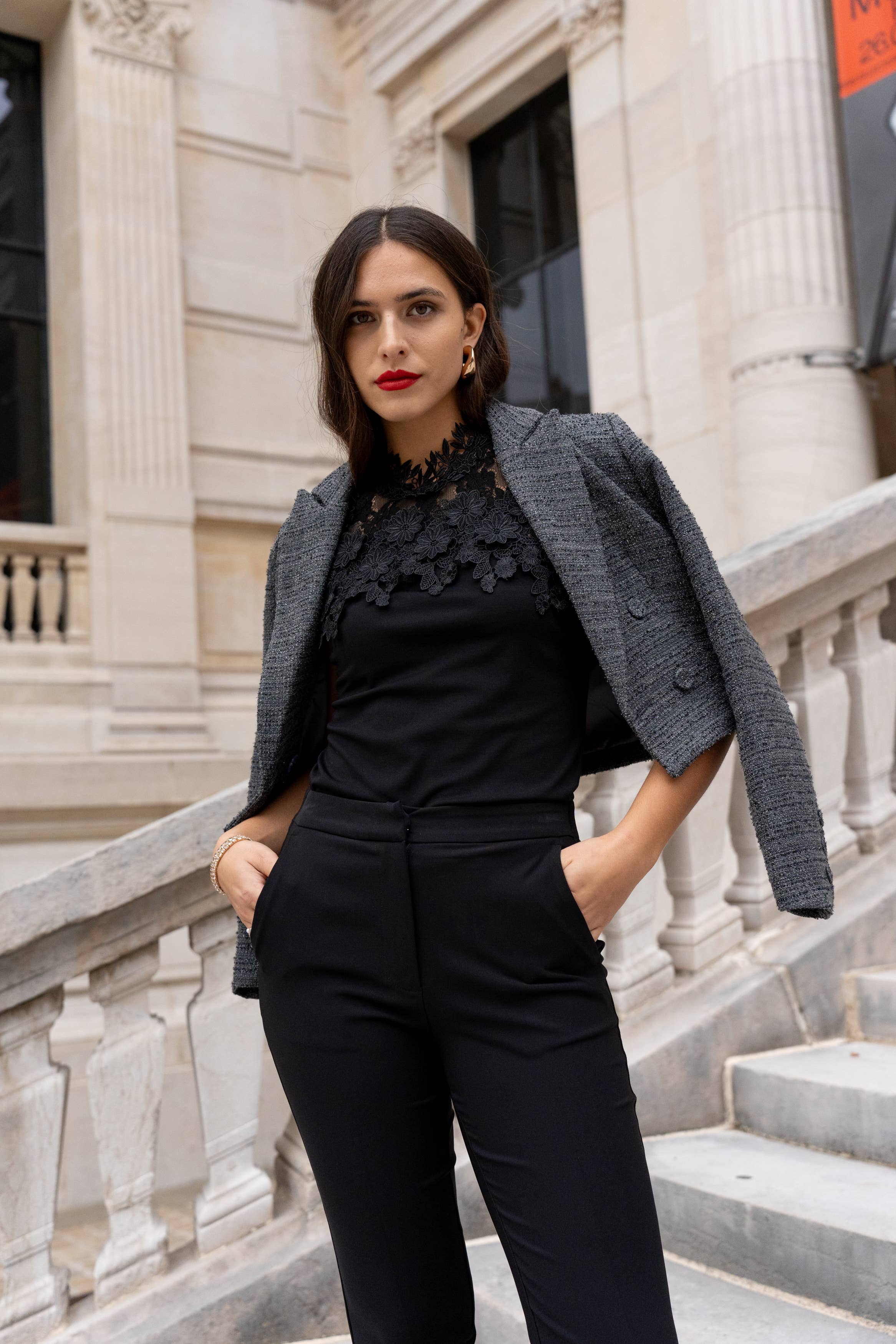 LULUMARY - Blazer court tweed V324: White / 2S 2M 2L