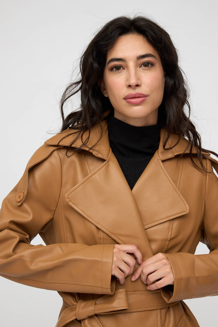 SWEET MAGIC - FAUX LEATHER TRENCH COAT: Camel