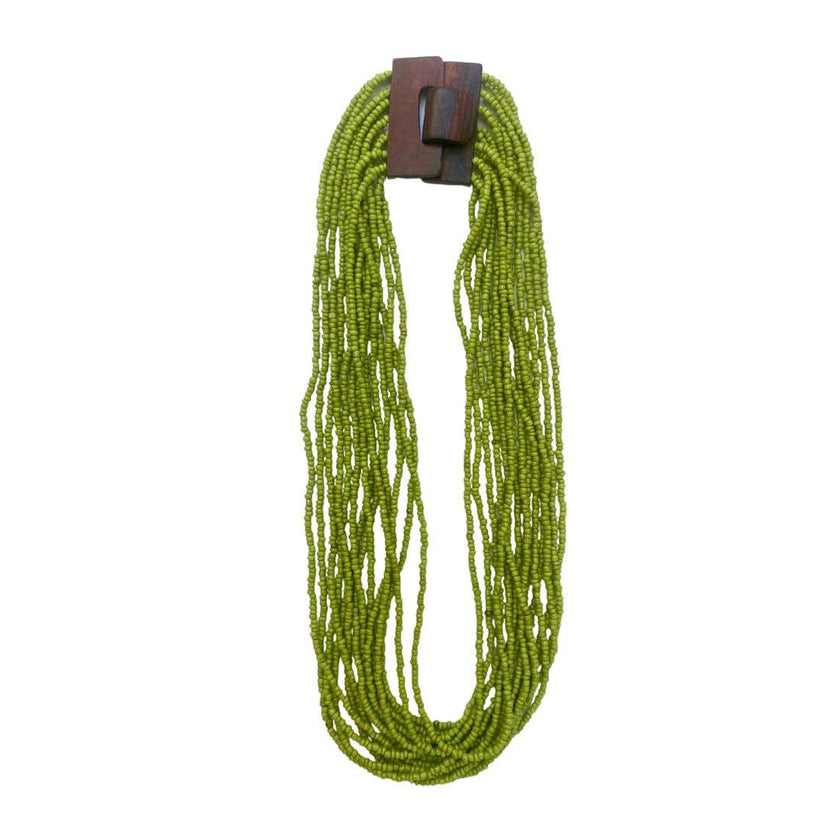 Bijondo - Glass and Wood Bead Necklace with Clasp, costume jewelry: Beige