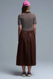 Q2 Free Duties for US & UK - Dress With Polo Striped Top and Poplin midi Skirt in Brown: BROWN / S