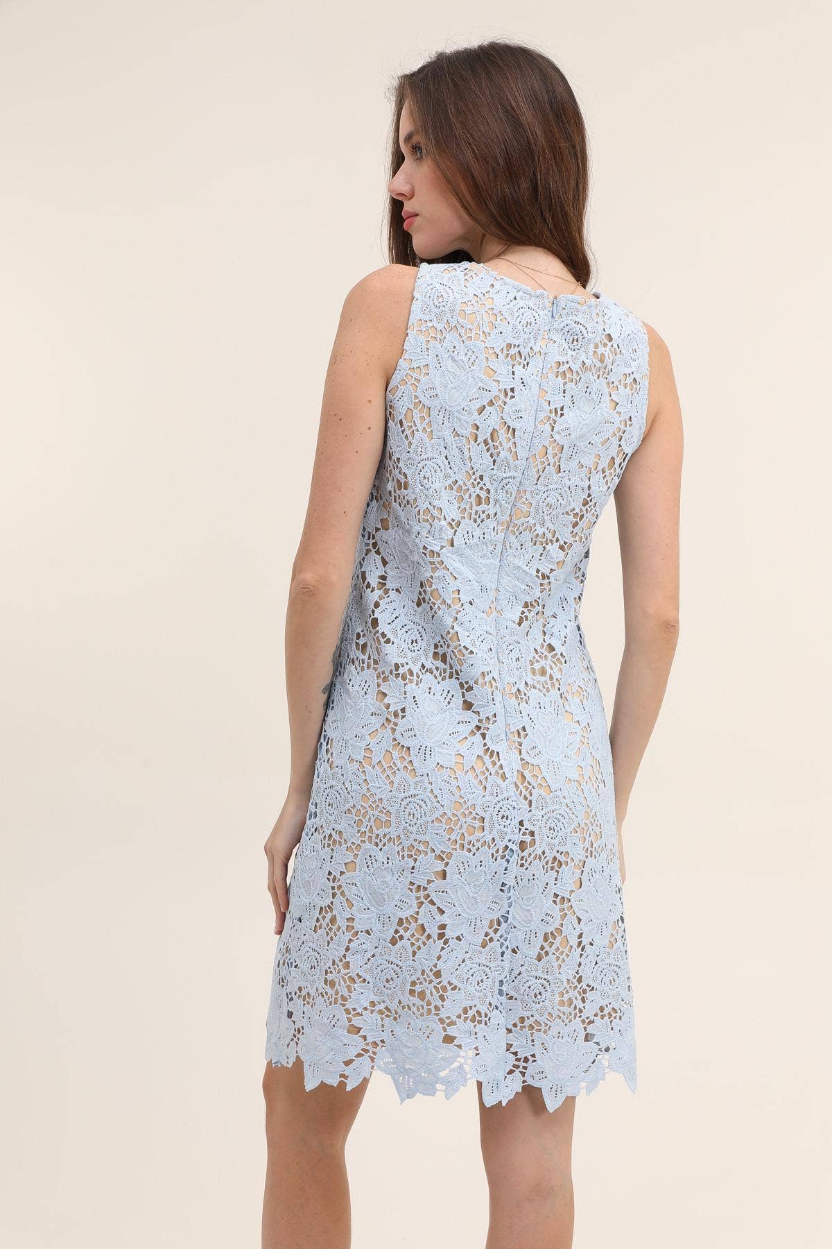 CHOKLATE PARIS - Selena sleeveless lace dress: Small  / Sky blue/nude