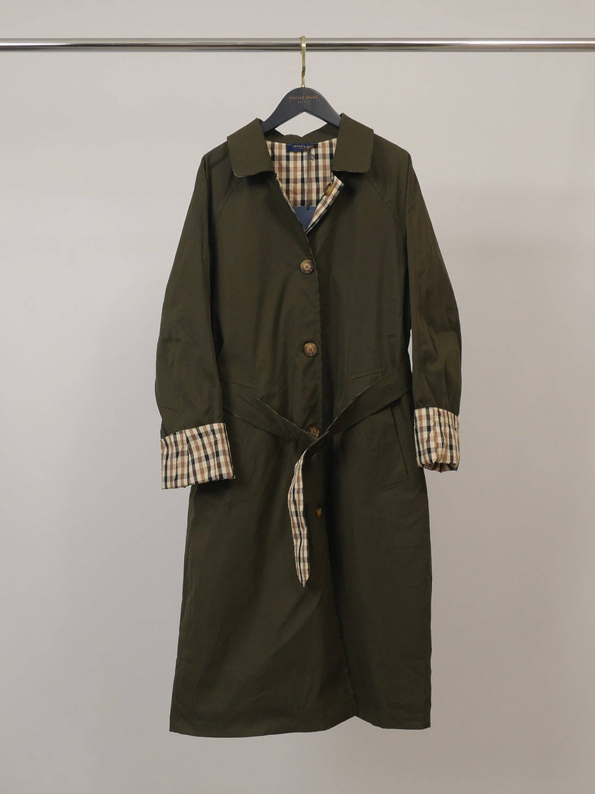 Cécile Wang - Belted trench coat with lapels and checked details CVASH5007: CAMEL