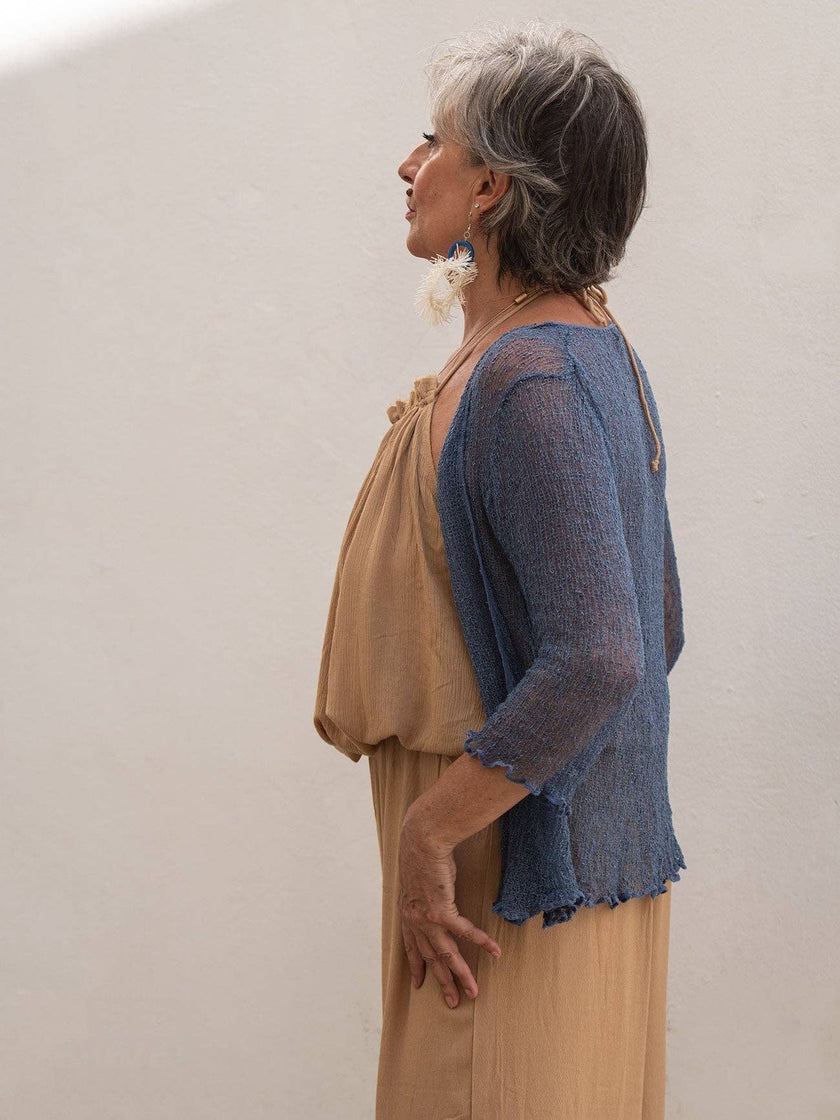 Bijondo - Amelia rayon short mesh cardigan: Greening / One size