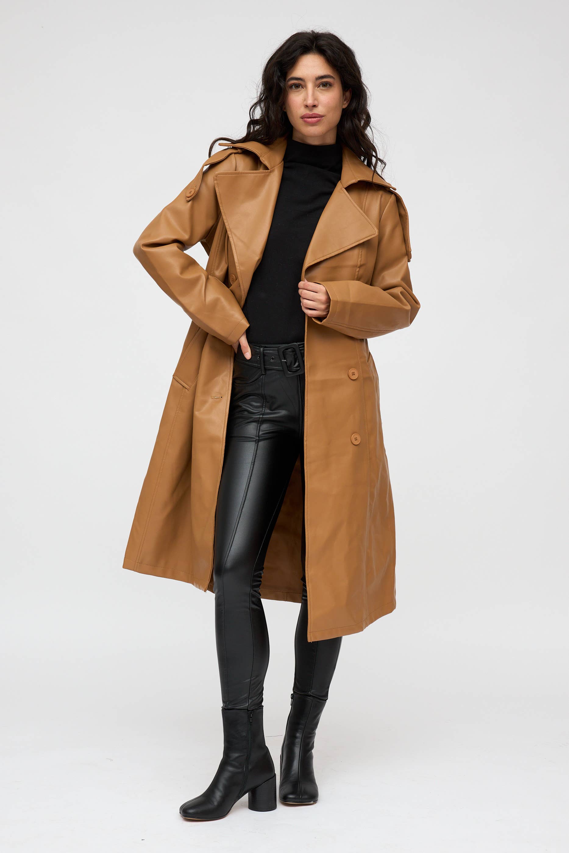 SWEET MAGIC - FAUX LEATHER TRENCH COAT: Camel