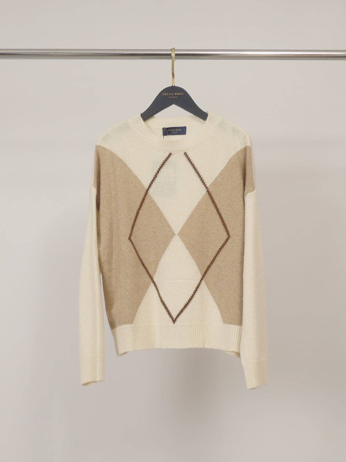 Cécile Wang - Diamond-pattern wool-cashmere sweater HYC6665: Taupe