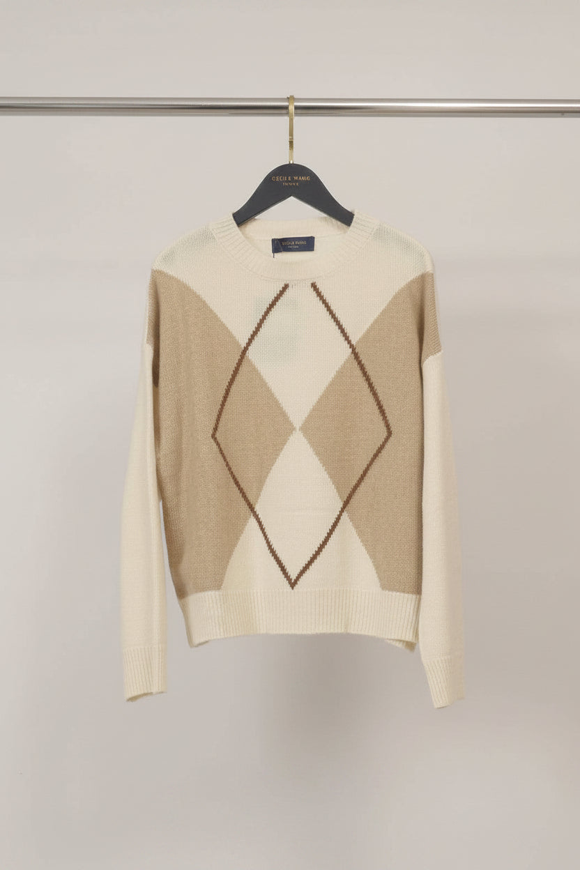 Cécile Wang - Diamond-pattern wool-cashmere sweater HYC6665: Off-white