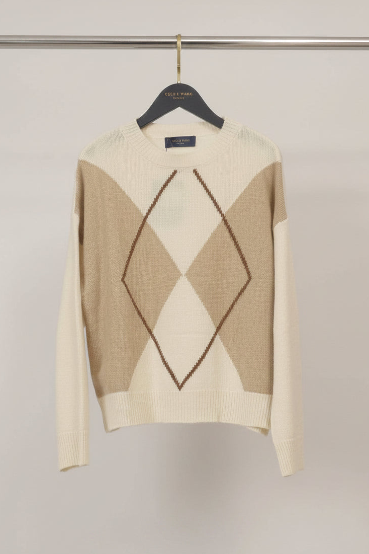 Cécile Wang - Diamond-pattern wool-cashmere sweater HYC6665: Off-white