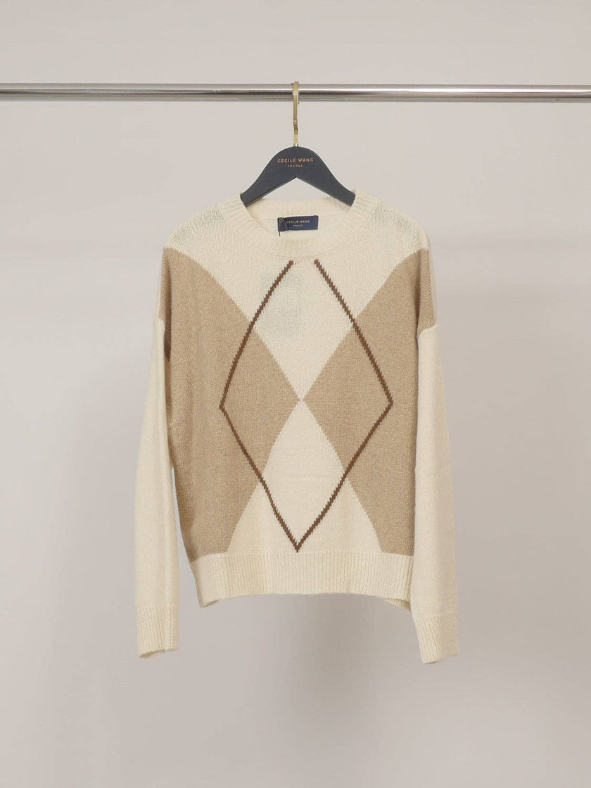 Cécile Wang - Diamond-pattern wool-cashmere sweater HYC6665: Taupe