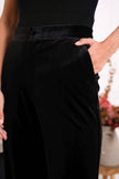 Plus Size Straight Cut Velvet Trousers: Navy Blue