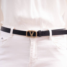 Afbeelding in Gallery-weergave laden, Cecile Wang - Iridescent leather belt with gold buckle BK0092: Bronze
